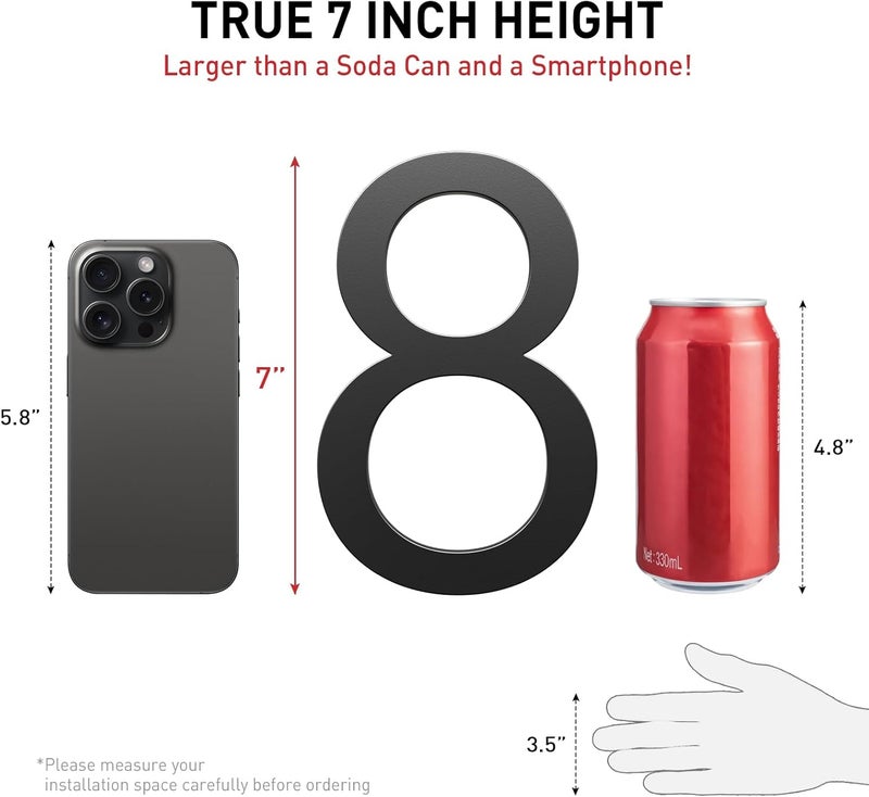Etpon 7 Inch Black House Number 8 for Outside – Modern Floating Address Numbers, Weather-Resistant Metal, Easy to Install, Large Size, Stylish 3D Effect for Home, Office, and Street - Image 2